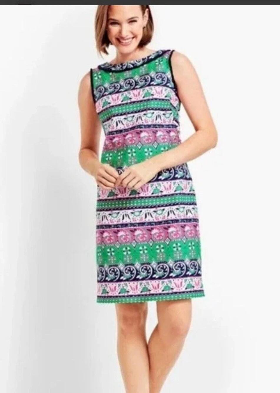 Talbots Women’s Sleeveless Fringe Trim Sheath Dress Size 8 Petite